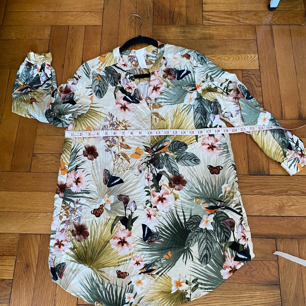 H&M Tropical Floral Bird Blouse Long Sleeve Lightweight Top Size 2 - Picture 1 of 7